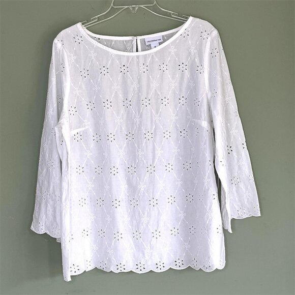 Liz Claiborne Eyelet Top sz M 3/4 Sleeve White Cottagecore Peasant Romantic NWT - Picture 1 of 7